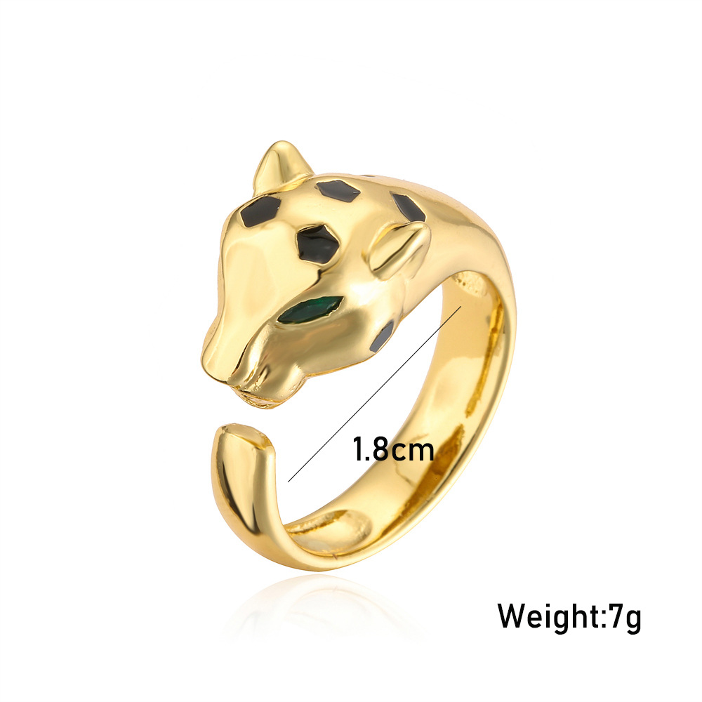 Europe and America new copper plated 18K gold green eye zircon leopard open ring