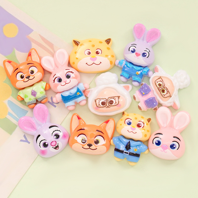 可爱卡通动物小兔狐狸羊 diy奶油胶手机壳洞洞鞋扣发饰树脂品配件