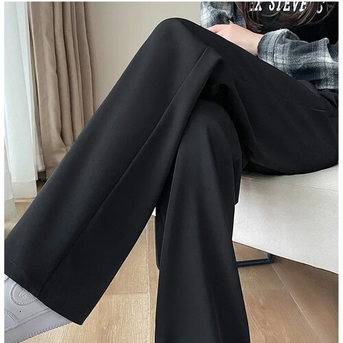 Women's Spring and Summer New Style Suit Pants, High-Waisted Slimming Black Droopy Floor-Length Loose Straight Leg Narrow Wide Leg Pants for Women