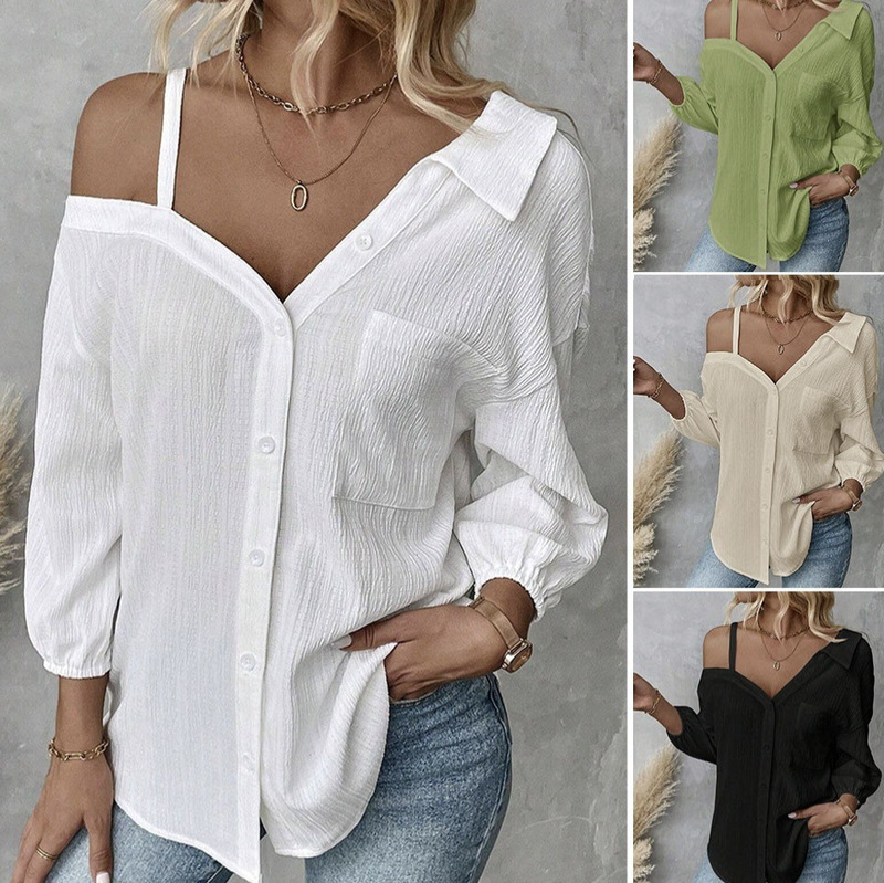 In-Stock 2025 Spring/Summer European and American Independent Station Cross-Border Lapel Three-Quarter Sleeve Off-Shoulder Cardigan Textured Single-Breasted Casual