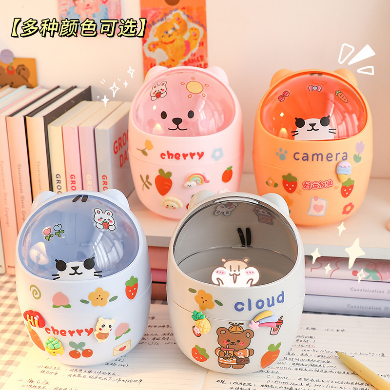 Desktop Trash Can Student Desk Storage Bucket Office Mini Cute Bear Internet Celebrity Trash Can Garbage Bag