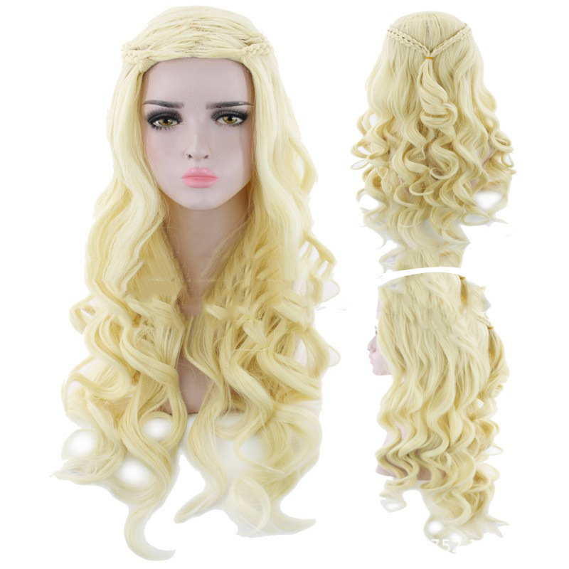 Dannis Matte 72cm Braided Silver Spot Long Curly Wig Female Game of Ice and Fire