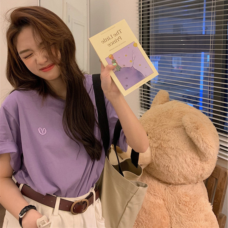 퍼플-심플 티셔츠