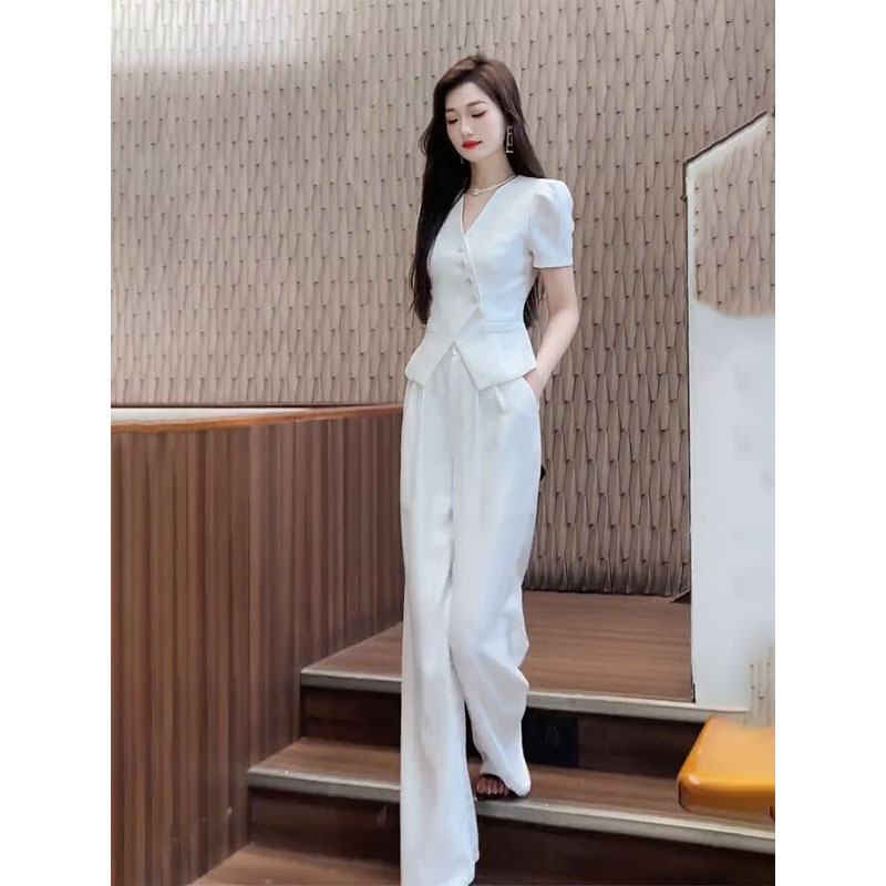 Elegant Fashion Suit for Women 2025 Summer New High-End Diagonal Button Small Suit Top Elegant Pants Two-Piece Set