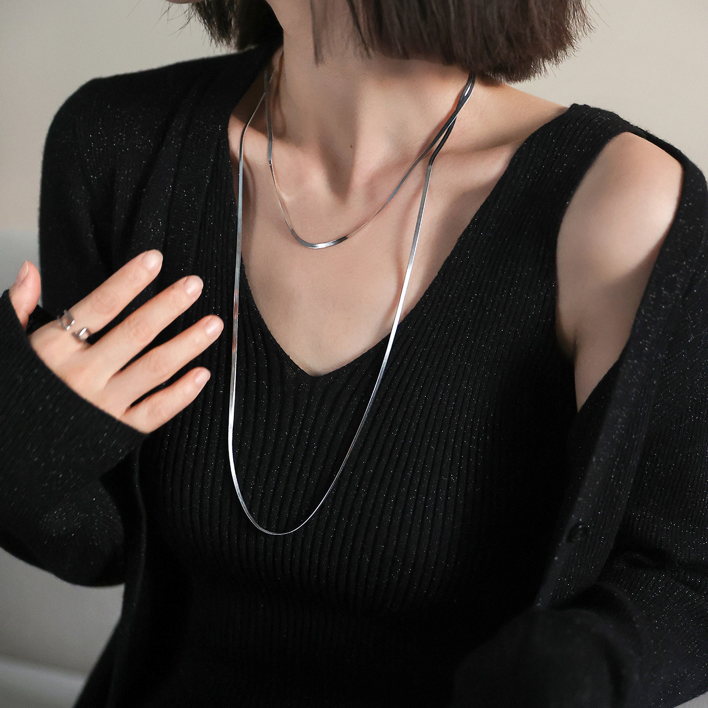Long Stacked Double-layer Sweater Chain Snake Bone Necklace European And American Fashion Niche Accessories Necklace