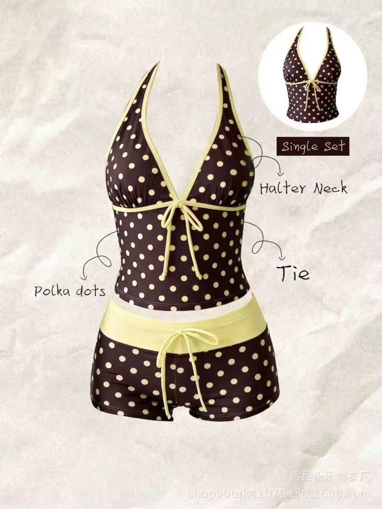 [Polk Dot Milk Cafe] Ретро платье в горошек Slim Covering Off Shoulder Split Seaside Beach Hot Spring Resort Купальник для женщин