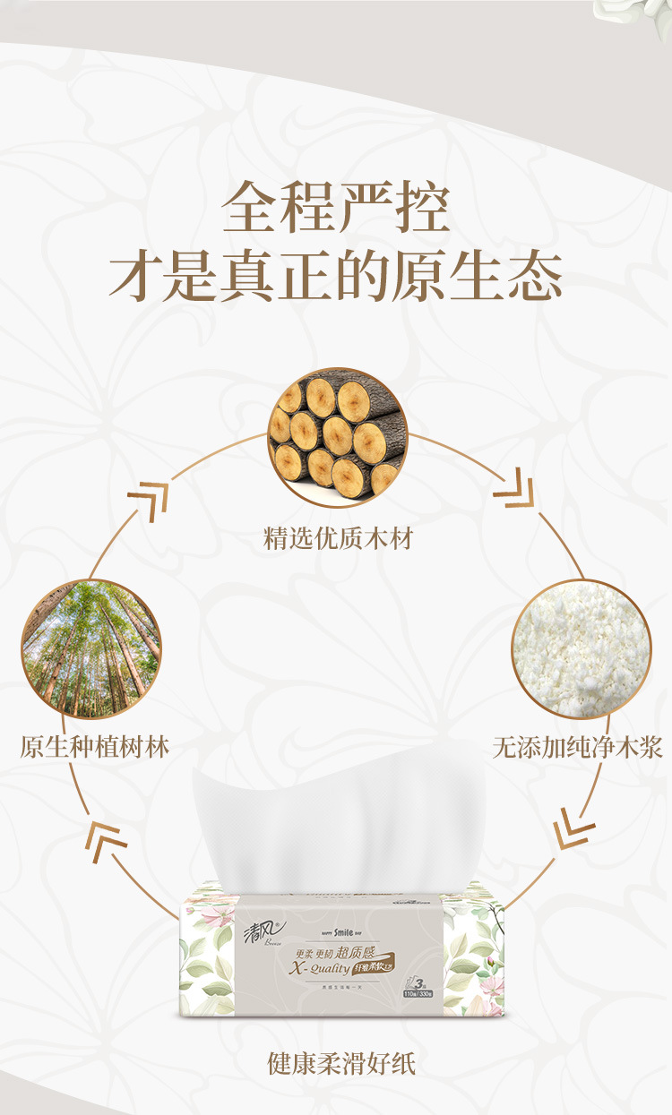 清风 纸巾抽纸家用整箱原浆大包卫生纸纸抽餐巾纸3层100抽