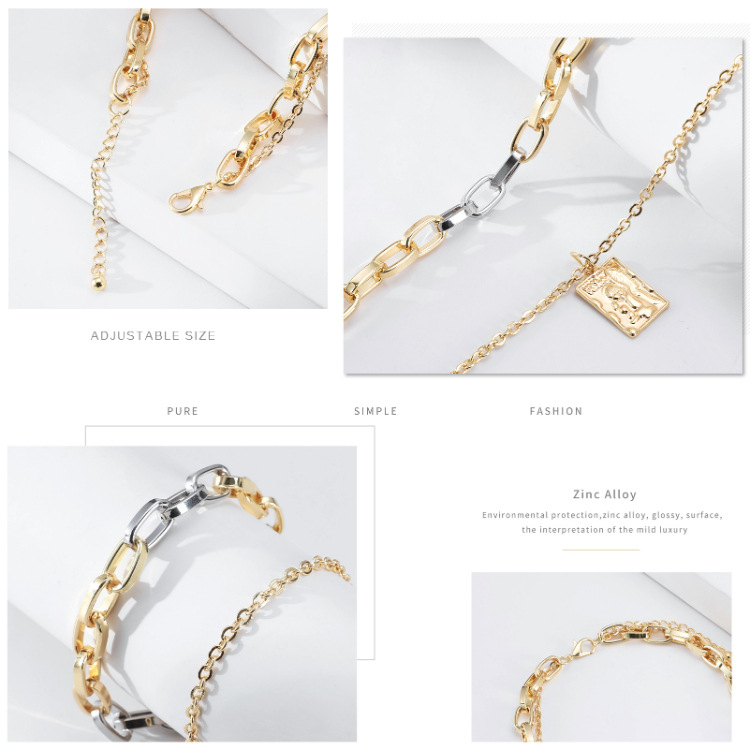 Fashion Double Color Splicing Chain Multi-layer Necklace display picture 4