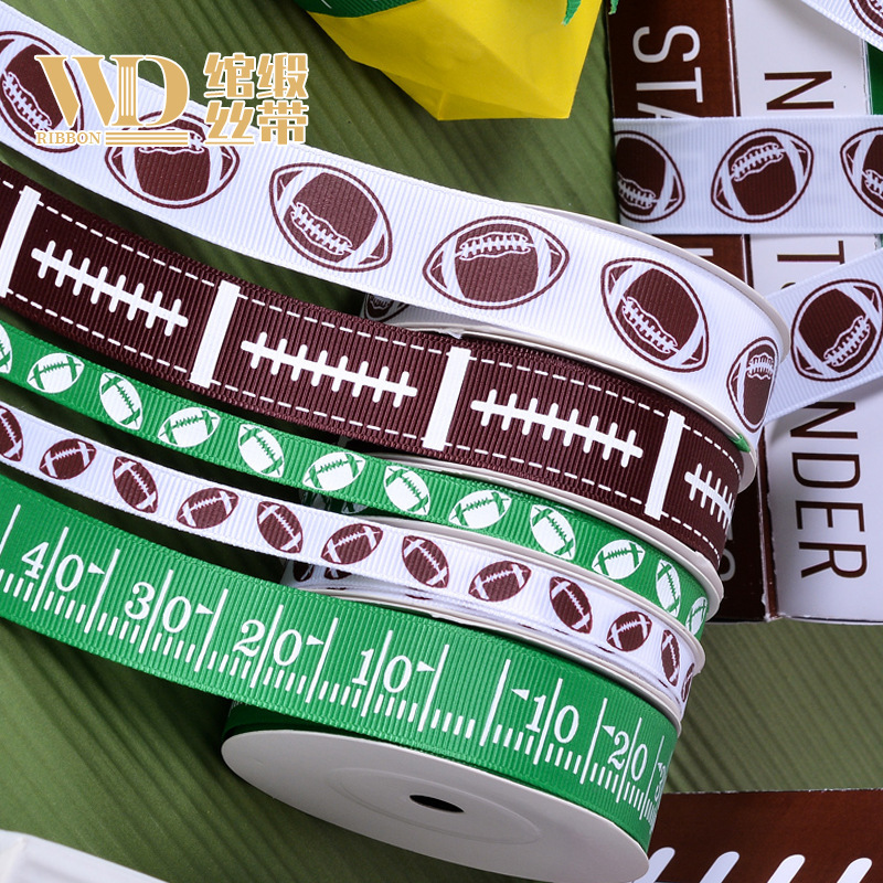 Cross-Border Ribbon Rugby DIY Hair Accessories Hairbands Hair Ties Bowknots Sports Games Rugby Series Printed Ribbon Cross-Border Ribbon Rugby DIY Hair Accessories Hairbands Hair Ties Bowknots Sports Games Rugby Series Printed Ribbon