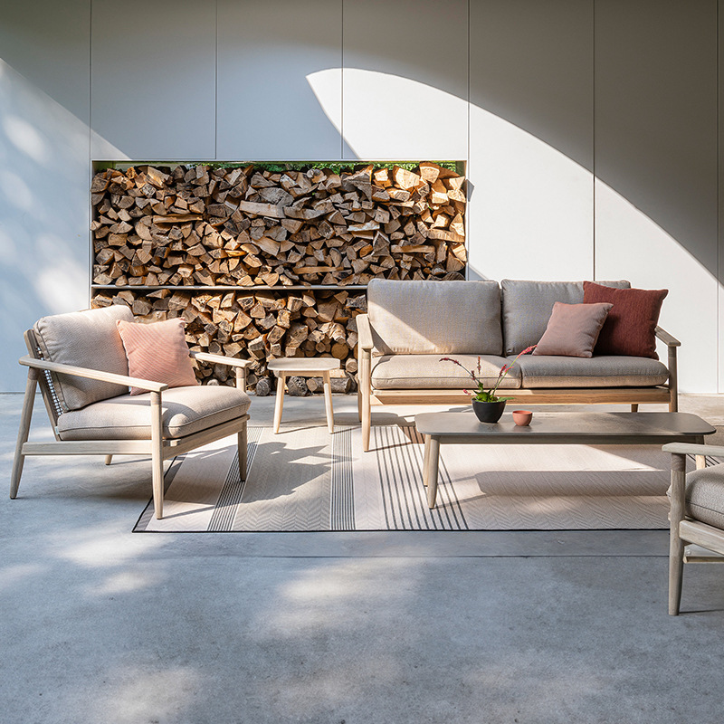 Mesas y sillas de teca para exteriores, conjunto de muebles impermeables y resistentes al sol para patio de villa, mesas y sillas de madera maciza anticorrosivas para terraza de jardín.