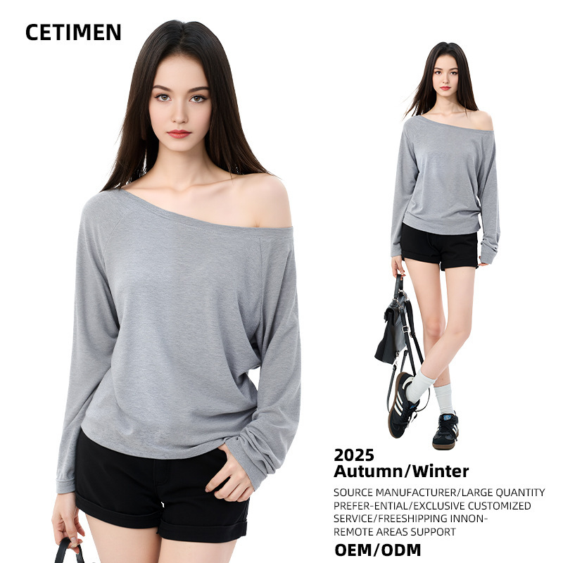 Trendy Niche Design Asymmetrical Long-Sleeve T-Shirt for Women, Autumn Lazy Loose Slimming Versatile Inner Top Trendy Niche Design Asymmetrical Long-Sleeve T-Shirt for Women, Autumn Lazy Loose Slimming Versatile Inner Top
