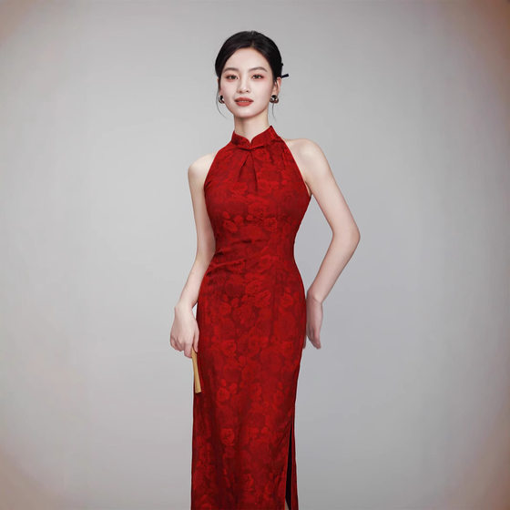 Sleeveless Neck New Chinese Style National Style Spring and Summer Gentle Retro Jacquard Improved Long Cheongsam 2025 New dress
