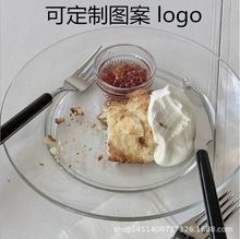 透明圆形钢化玻璃盘日式玻璃平盘菜盘糕点盘可微波可蒸锅甜品