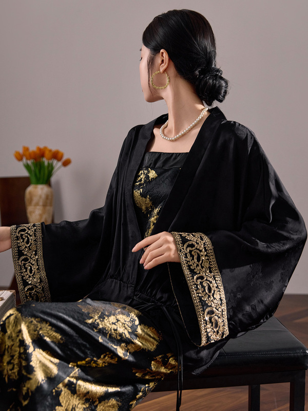 新中式国风女装气质提花人丝衬衫复古名媛吊带裙子两件套 M6056|undefined