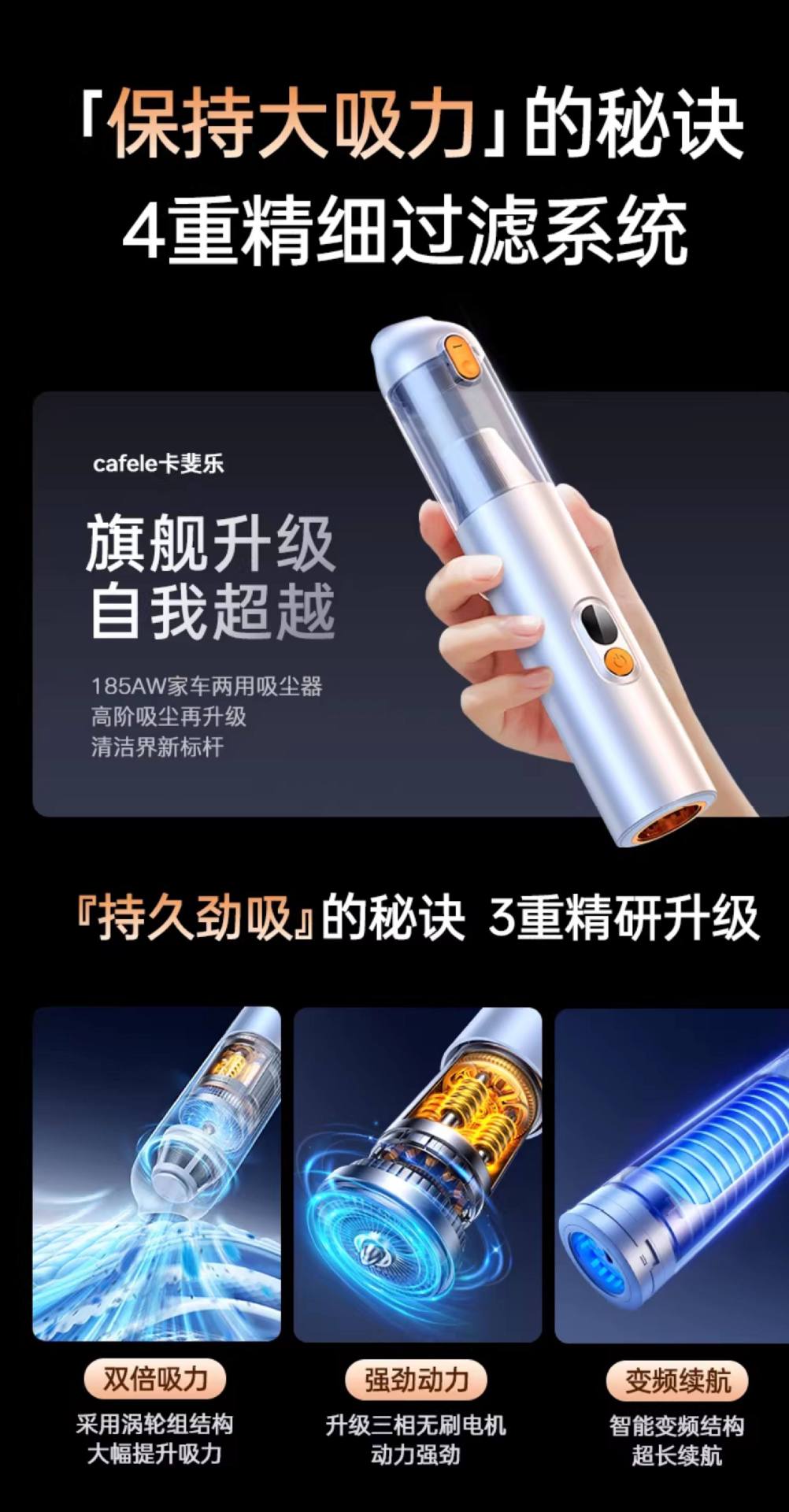 Kafeila Car Vacuum Cleaner, Blowing, Suction, and Charging All-In-One Machine, High-Power Brushless Car Vacuum Cleaner, Handheld and Portable