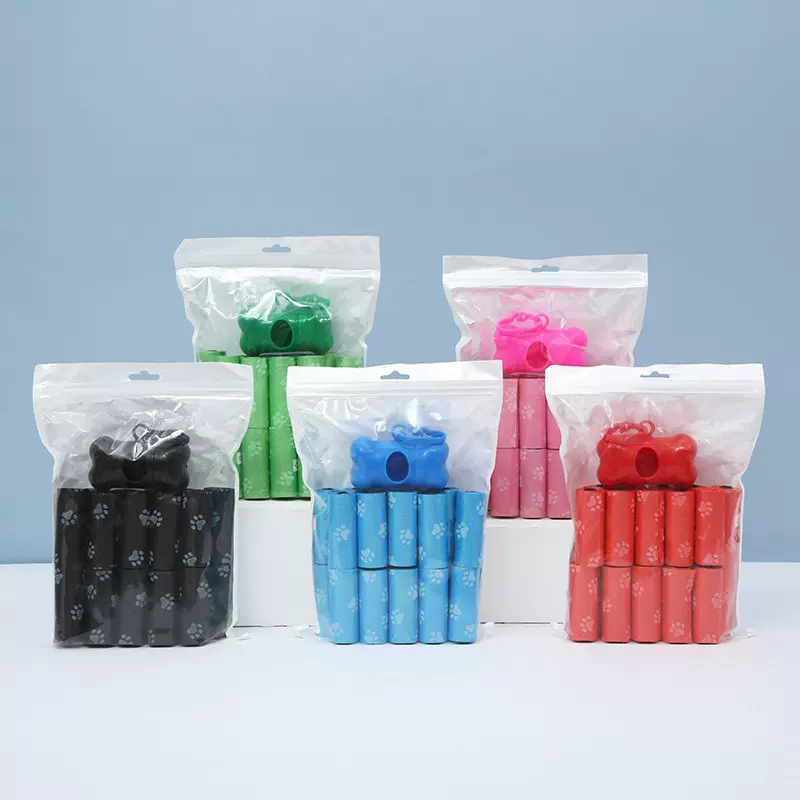 厂家批发组合拾便器20卷宠物垃圾袋连卷式印花狗狗清洁垃圾袋批发