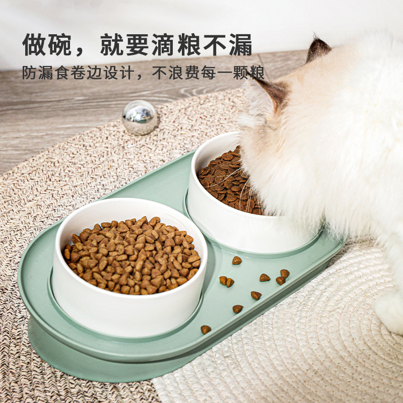 Gato tazón de cerámica doble tazón de comida de gato tazón de perro tazón de alimentos protección cervical columna vertebral gatito tazón de agua anti-knock mascotas suministros