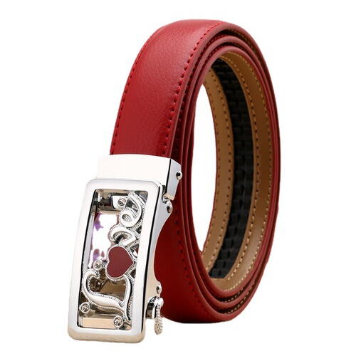 Factory direct sale women's genuine leather belt casual and versatile double-sided two-layer cowhide pebbled pattern automatic buckle belt