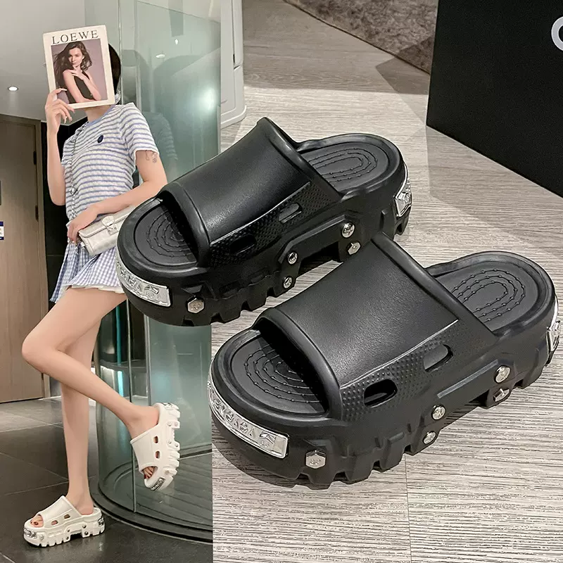 2025夏季新款巴黎凉拖鞋厚底女外穿一字拖洞洞鞋增高防滑沙滩鞋潮