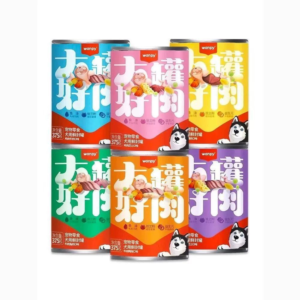 [Блестящие волосы] Wanpy Naughty Dog консервированная закуска для собак, большая банка, хорошее мясо, свежая герметичная банка, 375 г