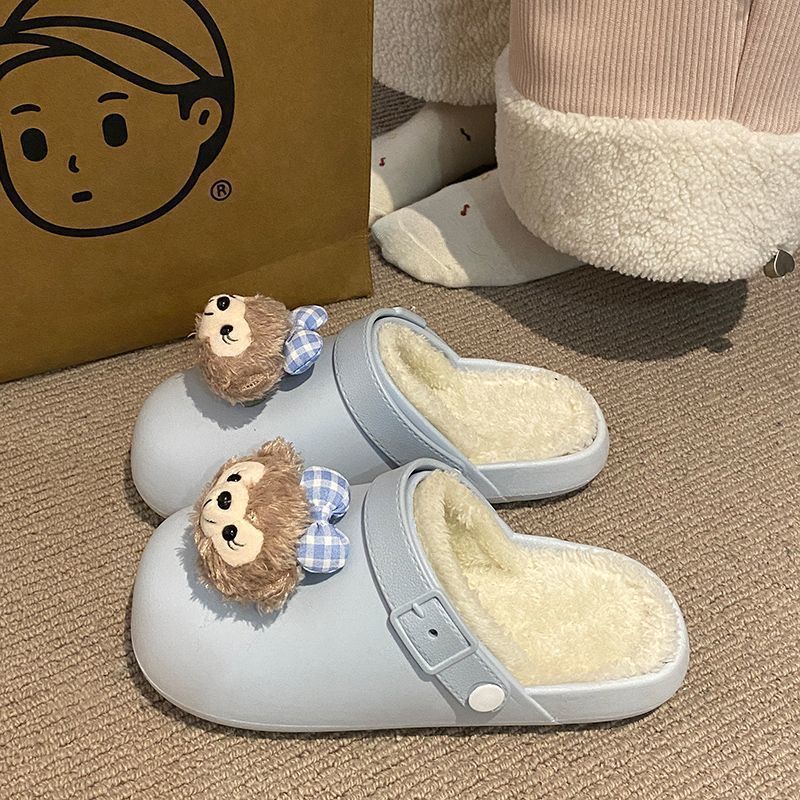 冬季保暖卡通棉拖鞋女外穿居家可爱雪莉玫可拆洗加绒防滑厚底室内