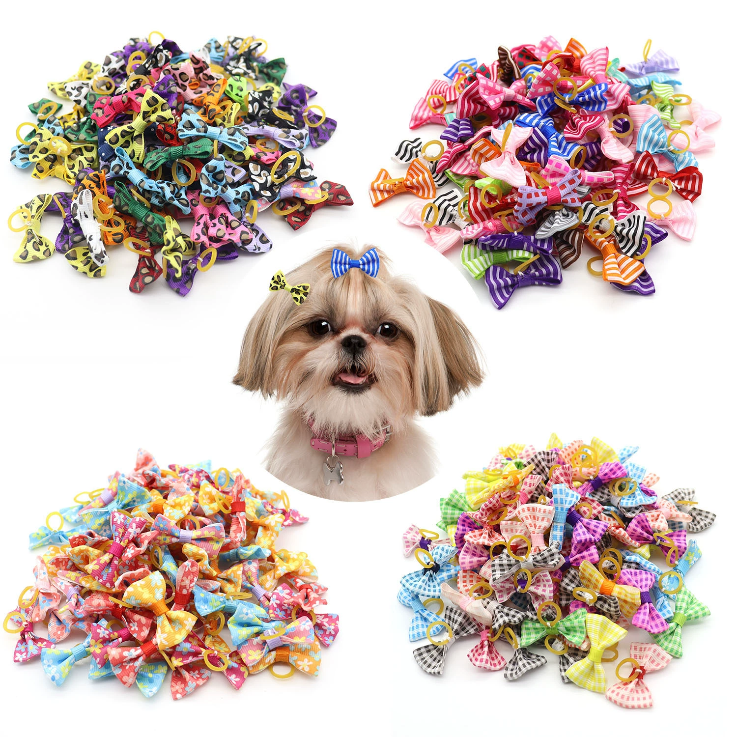 Новый головной убор для домашних животных цветок леопард клетчатая полоса резинка для домашних животных кошка собака аксессуары для волос собака Маленький бант в наличии