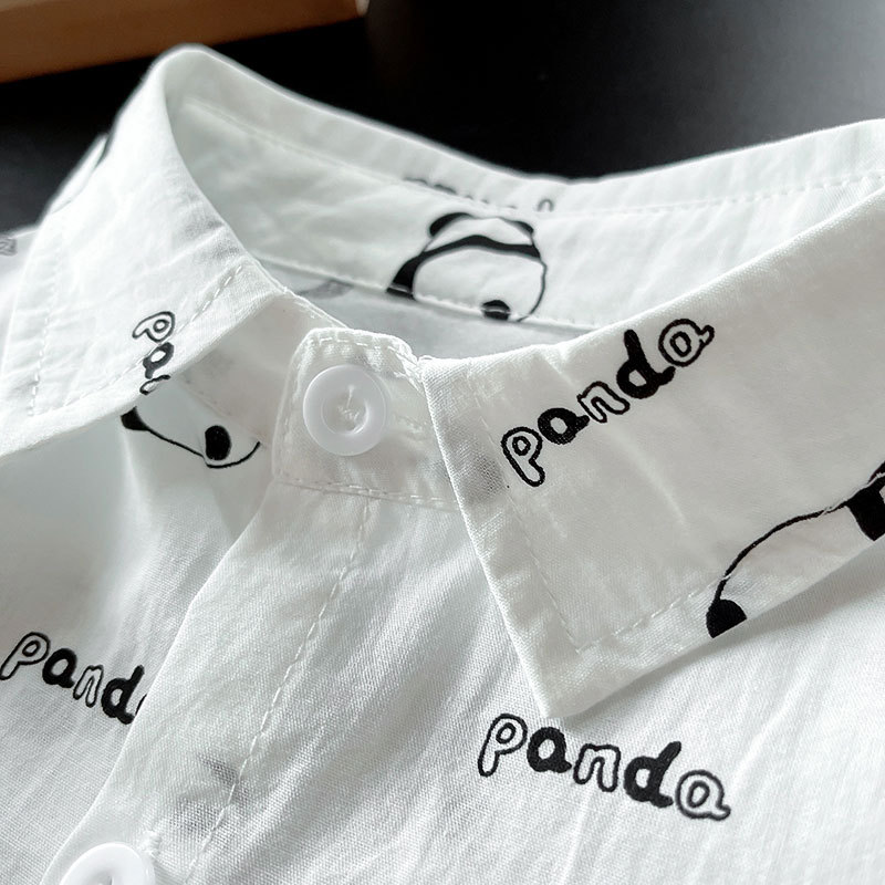 Camisa de dibujos animados para niños primavera y otoño nuevo estilo de algodón puro para niños ropa de otoño top de panda de dibujos animados camisa de manga larga para niños