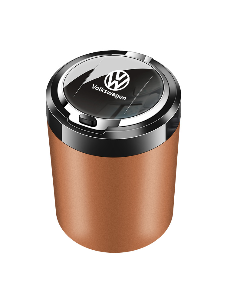 Cross-border car ashtray, metal with lid, automatic lighting, dustproof and smoke extinguishing in the car, multiple car logo options, one-touch lid opening