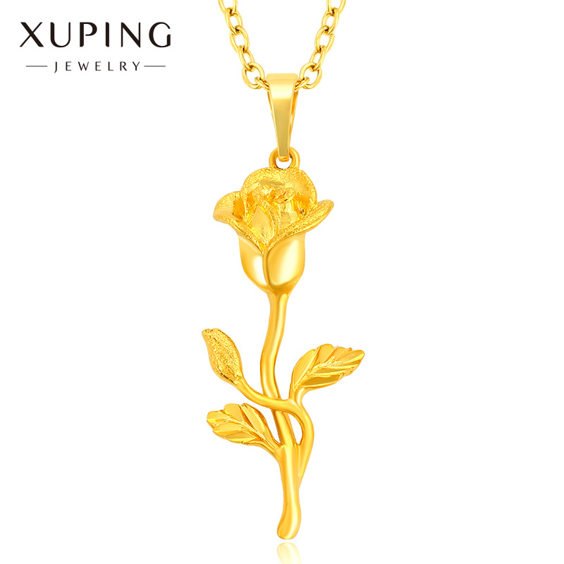 Colgante de rosa en 3D chapado en oro 24K – joyería femenina floral, estilo romántico