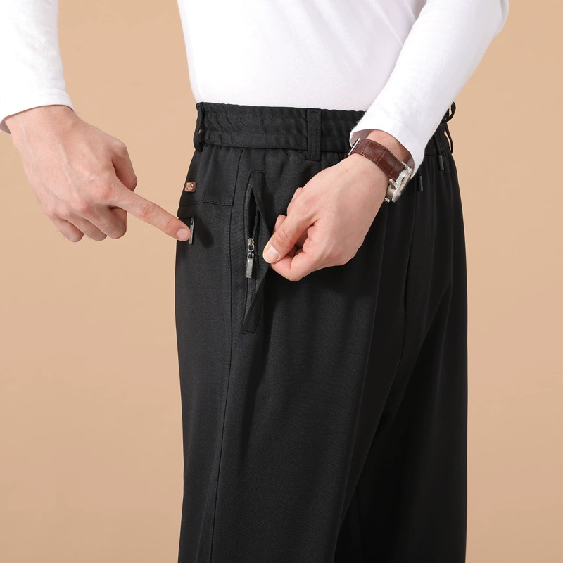 Осенние новые производители, оптовые мужские эластичные повседневные брюки с эластичной талией, папа, брюки, толстые противоугонные карманы на молнии