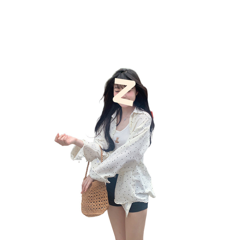 2024 가을 웨이브 도트 긴팔 셔츠 올매치 느슨한 셔츠 여성 디자인 분할 탑