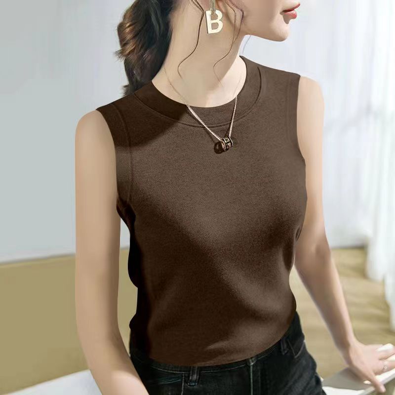 Western Style Pure Color Vest T-Shirt for Women Summer New Middle-Aged Mother's Clothing Large Size Fashionable Loose Slimming Look Sleeveless Top