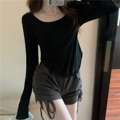 Women's Long Sleeve T-Shirt, Autumn/Winter New Trendy Ins Irregular Slim Fit Student Casual Short-Sleeve Top for Girls Underwear Shirt
