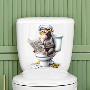 Foreign trade orangutan newspaper toilet lid stickers self-adhesive bathroom wall decoration stickers toilet stickers wholesale