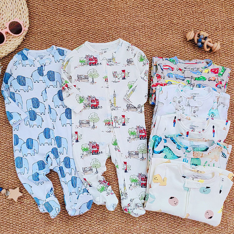 Baby Foot-Covering Jumpsuit European and American Style A-Class Crawling Suit Newborn Long-Sleeve Double-Zip Romper Children's Clothing