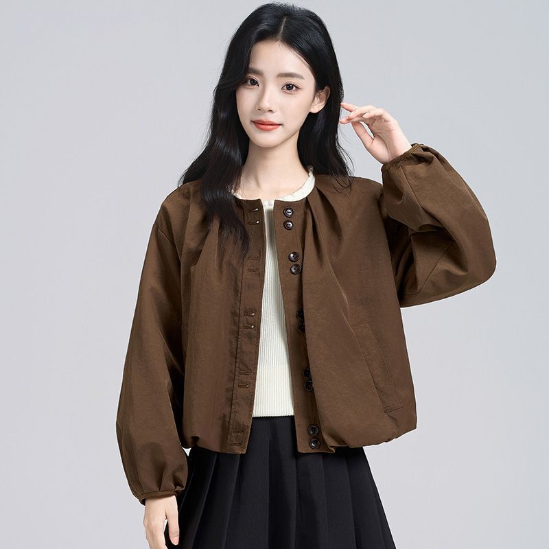 Women's short floral bud jacket, 2026 spring/autumn new design, niche loose-fitting round-neck jacket Women's short floral bud jacket, 2026 spring/autumn new design, niche loose-fitting round-neck jacket