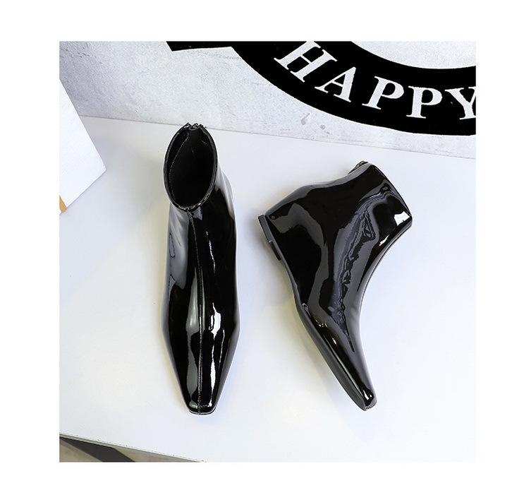 ShoeVault 6632-1 Korean Style Fashion Versatile Hidden Wedge Heel Shiny Patent Leather Short Slimming Women's And Ankle Boots_vogvips.com