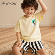 跨境malwee男童套装夏装新款可爱圆领T恤欧美中小童短袖夏两件套