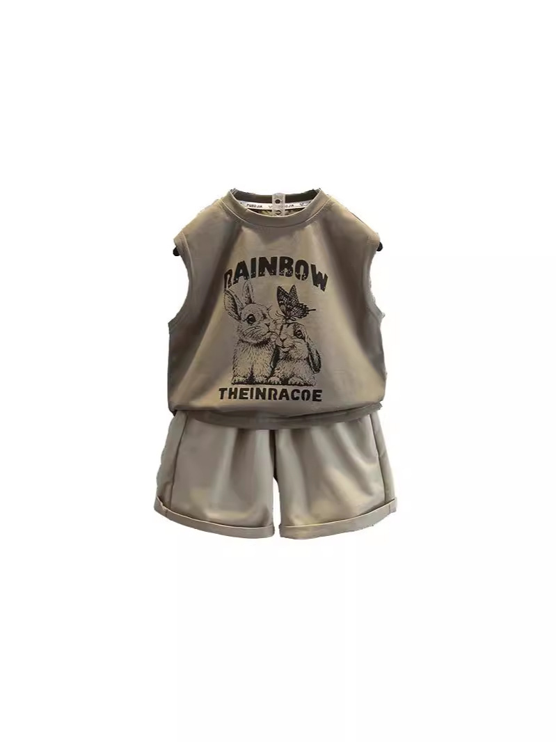 5489 Ropa para niños Traje sin mangas de verano para niños 2025 Nuevo estilo Estilo occidental Chalecos para bebés Niños Han Fanxia Dos piezas