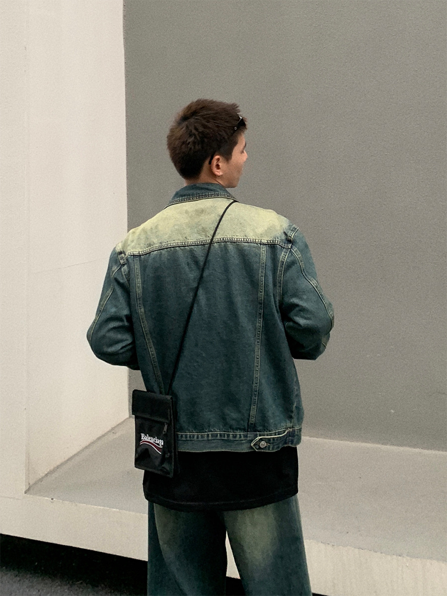 2023 marca de moda americana retro Denim coat hombres primavera moda guapo suelta chaqueta de moda de dos piezas