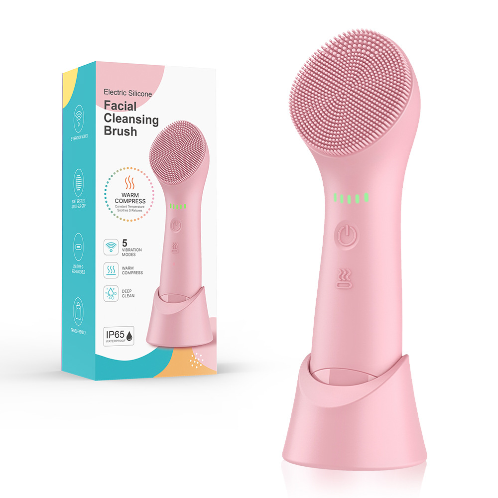 Cross-border portable facial cleansing device, Type-C rechargeable, 5-level adjustable heating, lifting effect, IPX6 waterproof, handheld model, soft silicone