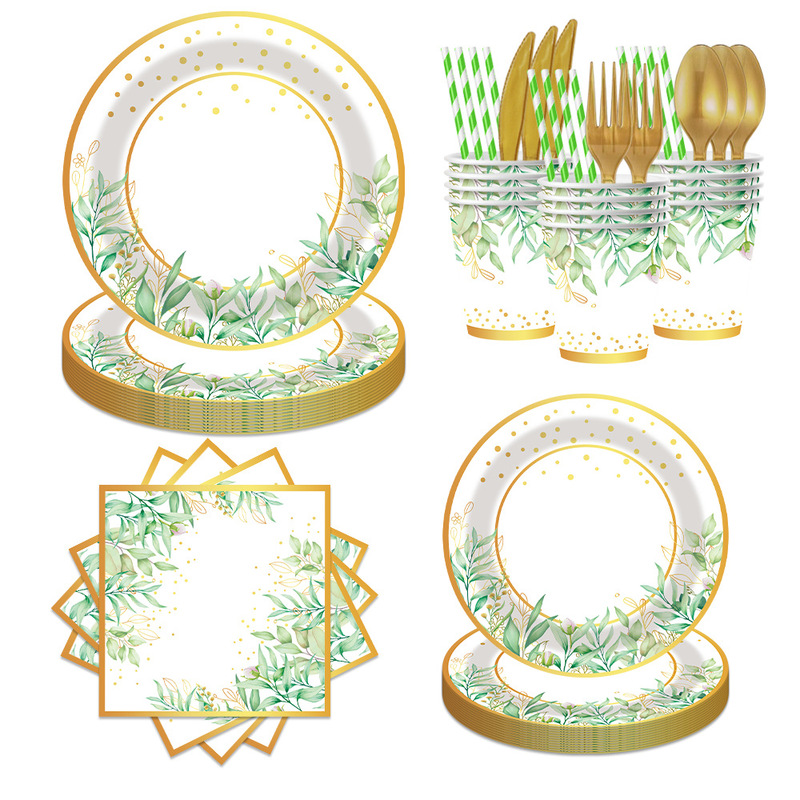 Amazon Bronzing Plant Theme Party Party Supplies Set Disposable Paper Plates Tissue Paper Cups Tableware Wholesale Amazon Bronzing Plant Theme Party Party Supplies Set Disposable Paper Plates Tissue Paper Cups Tableware Wholesale