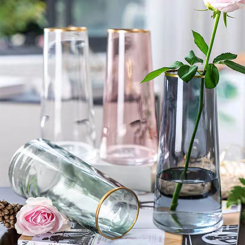 Nordic creativo Luz de lujo florero de cristal Hotel B & B decoración ins feng shui Rose Lily florero de alto sentido