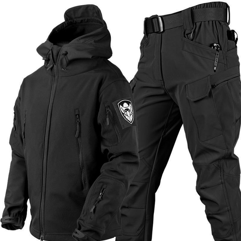 户外鲨鱼皮保暖套装防寒保暖迷彩加绒加厚服秋冬软壳大码冲锋衣|undefined