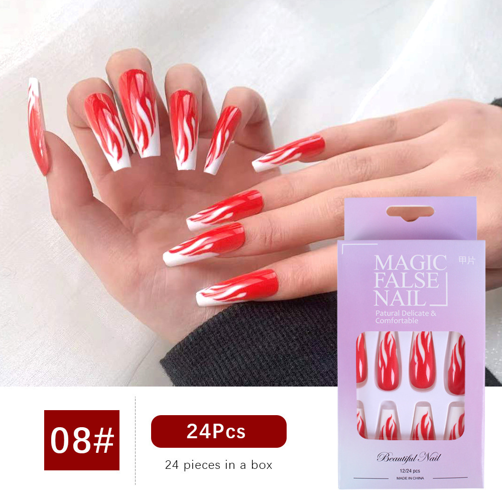 Uñas postizas de estilo francés populares transfronterizas, parches de uñas postizas largas, uñas postizas desmontables terminadas de fábrica.