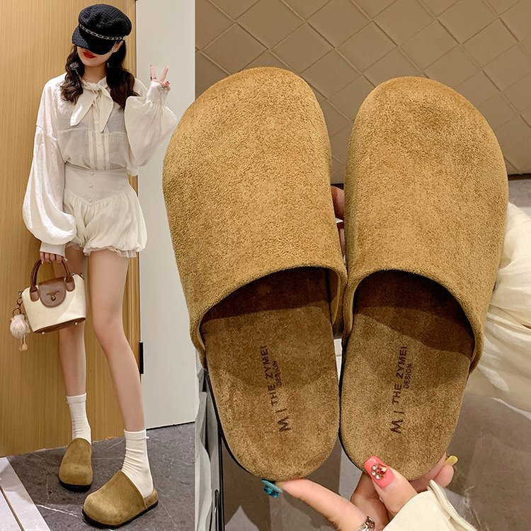 反绒面厚底复古博肯拖鞋女2025秋季新款一脚蹬休闲外穿软底拖鞋女|undefined