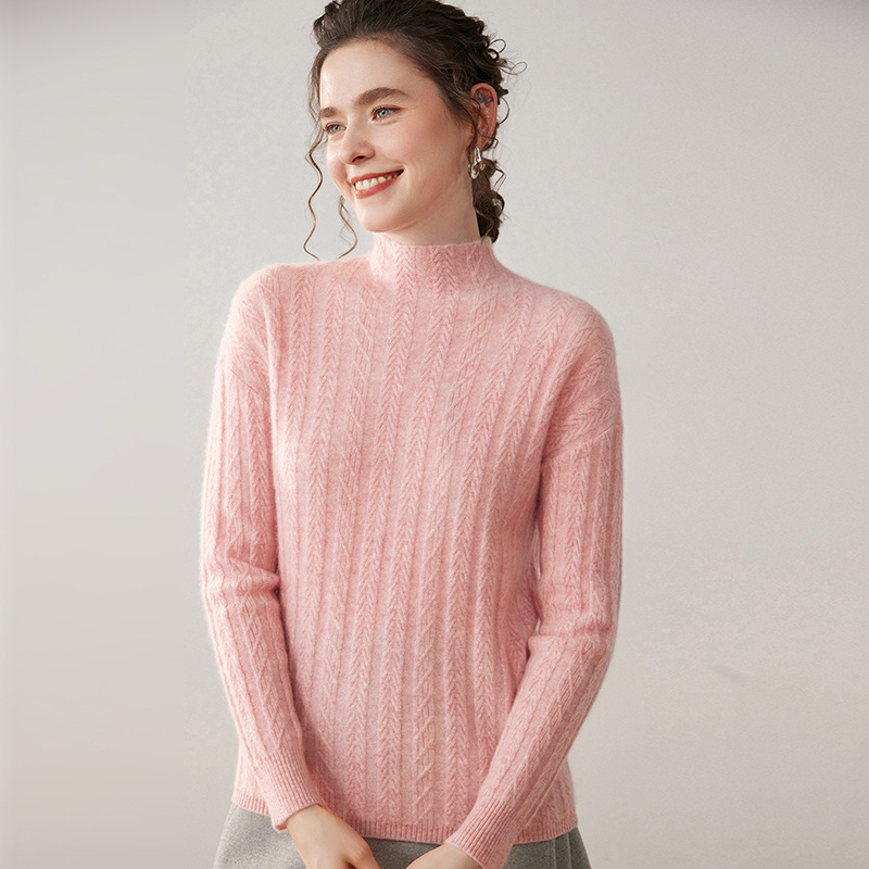 25 New Autumn and Winter Alana Half Turtleneck Cashmere Sweater for Women Retro Loose Versatile Knitted Bottoming Sweater for Women