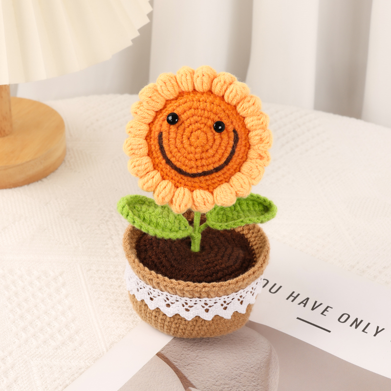 Manual DIY tejido material de crochet girasol hilo de lana casero regalo ramo de lana tejido