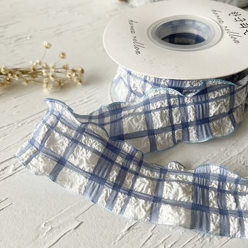 Puff plaid bow ribbon ruffle lace accessories handmade diy material fishtail yarn ribbon