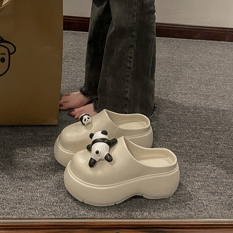 厚底防滑包头半拖鞋女外穿2025新款春季增高洞洞鞋设计感勃肯凉拖